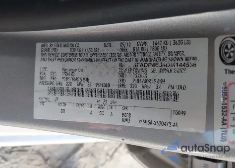 2013 Ford Fiesta Se from USA, damaged, VIN 3FADP4EJ4DM144536